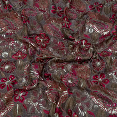 Mouse Color Chinon Chiffon Embroidered Fabric