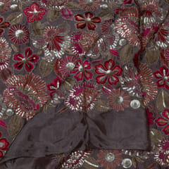 Mouse Color Chinon Chiffon Embroidered Fabric