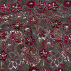 Mouse Color Chinon Chiffon Embroidered Fabric