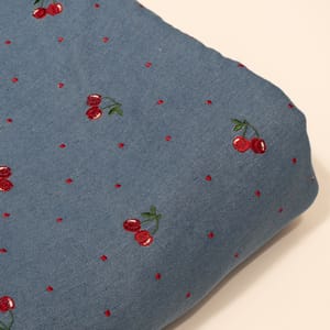 Blue Color Denim Embroidered Fabric
