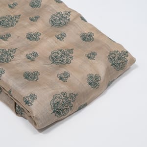 Light Beige Color Tussar Silk Embroidered Fabric