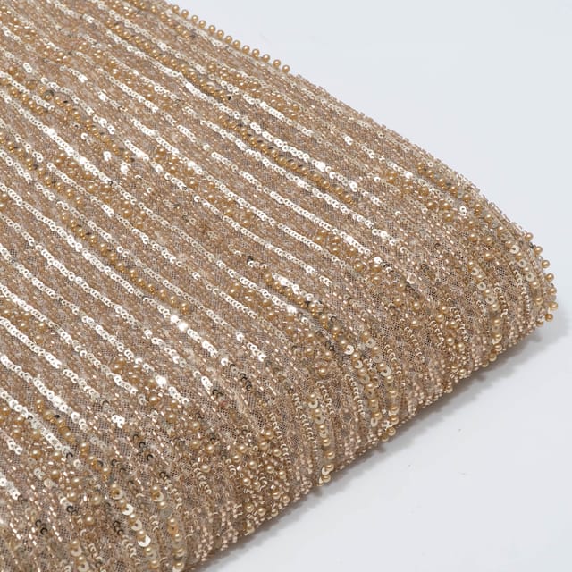 Gold Color Imported Net Embroidered Fabric