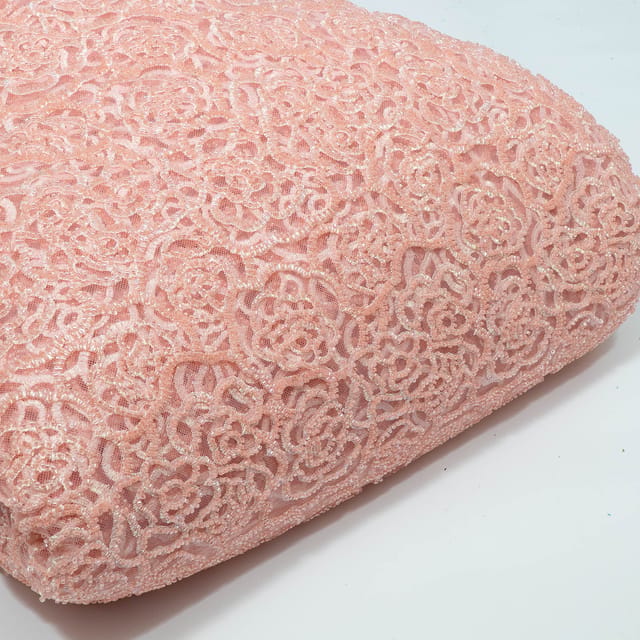 Peach Color Imported Net Embroidered Fabric