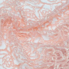 Peach Color Imported Net Embroidered Fabric