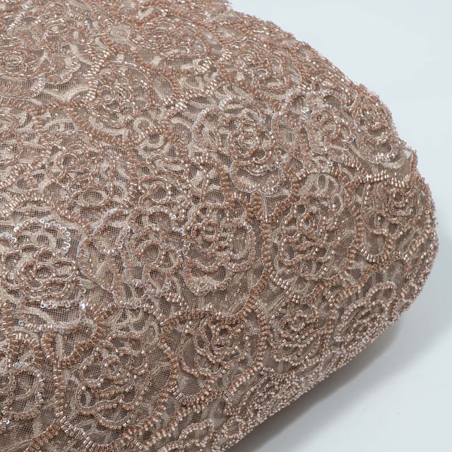 Beige Color Imported Net Embroidered Fabric