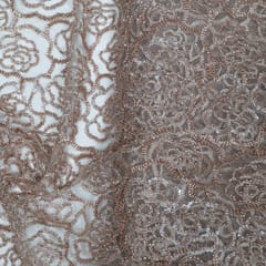 Beige Color Imported Net Embroidered Fabric