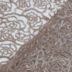 Beige Color Imported Net Embroidered Fabric