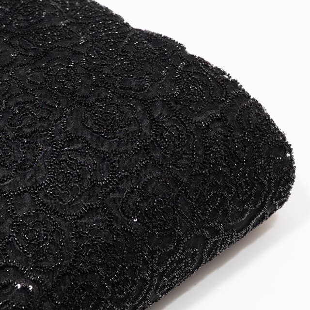Black Color Imported Net Embroidered Fabric