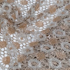 Beige Color Cutwork Net Embroidered Fabric