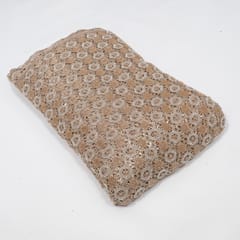 Beige Color Cutwork Net Embroidered Fabric