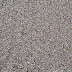 Beige Color Cutwork Net Embroidered Fabric