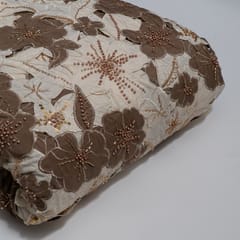 Brown Color Crepe Cutwork Embroidered Fabric
