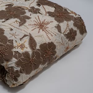 Brown Color Crepe Cutwork Embroidered Fabric