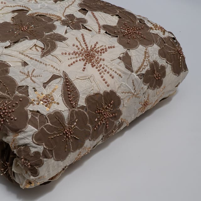 Brown Color Crepe Cutwork Embroidered Fabric