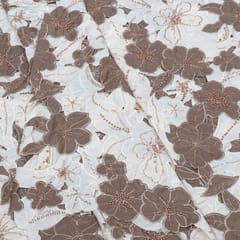 Brown Color Crepe Cutwork Embroidered Fabric