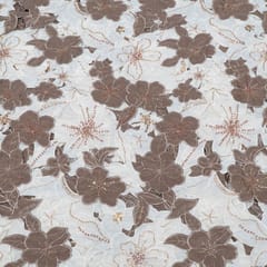 Brown Color Crepe Cutwork Embroidered Fabric