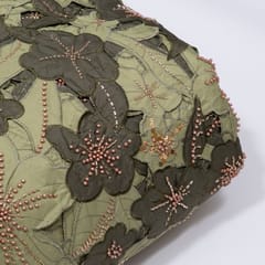 Green Color Crepe Cutwork Embroidered Fabric