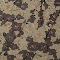 Green Color Crepe Cutwork Embroidered Fabric