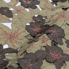 Green Color Crepe Cutwork Embroidered Fabric