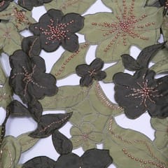 Green Color Crepe Cutwork Embroidered Fabric