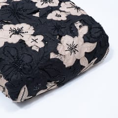 Black Color Crepe Cutwork Embroidered Fabric