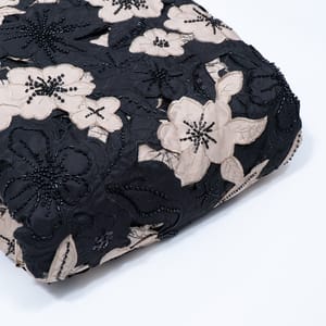 Black Color Crepe Cutwork Embroidered Fabric