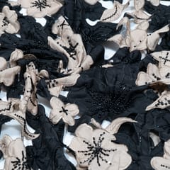 Black Color Crepe Cutwork Embroidered Fabric