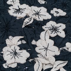 Black Color Crepe Cutwork Embroidered Fabric