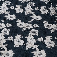Black Color Crepe Cutwork Embroidered Fabric
