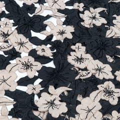 Black Color Crepe Cutwork Embroidered Fabric