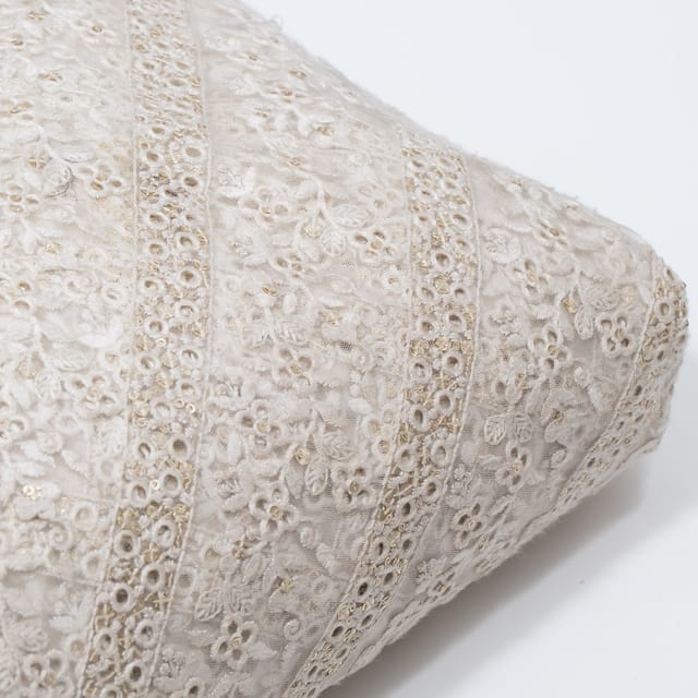 White Dyeable Net Embroidered Fabric