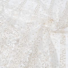 White Dyeable Net Embroidered Fabric