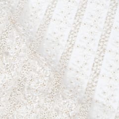 White Dyeable Net Embroidered Fabric