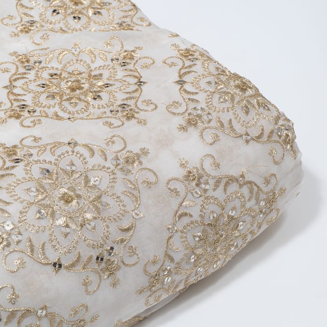 White Dyeable Georgette Embroidered Fabric