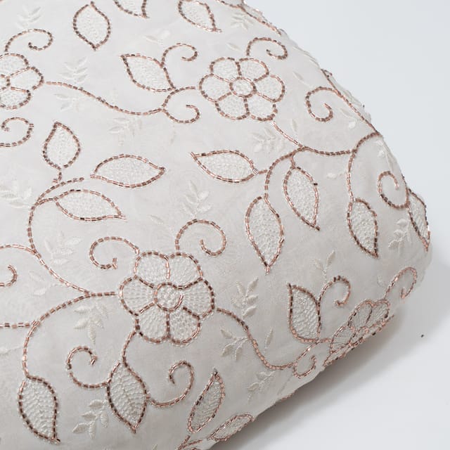 White Dyeable Georgette Embroidered Fabric