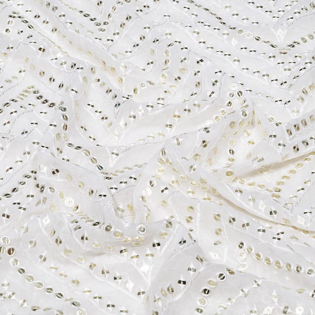 White Dyeable Georgette Embroidered Fabric