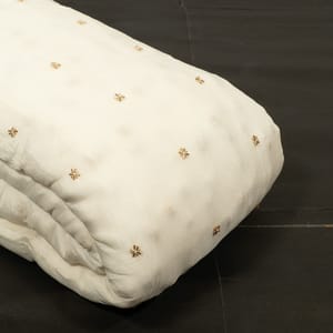 White Dyeable Chinon Chiffon Booti Embroidered Fabric