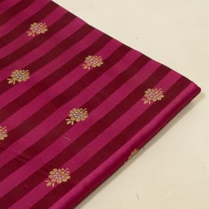 Wine Color Satin Jamawar Stripes Booti Fabric