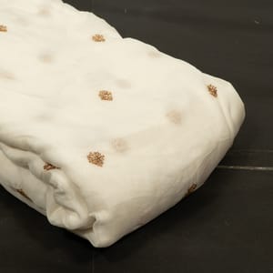 White Dyeable Viscose Organza Beads Embroidered Fabric