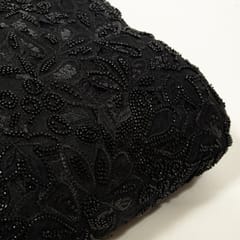 Black Color Net Cutwork Embroidered Fabric