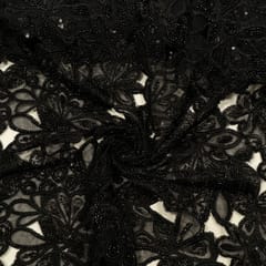 Black Color Net Cutwork Embroidered Fabric