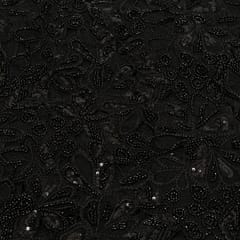 Black Color Net Cutwork Embroidered Fabric