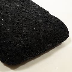 Black Color Net Cutwork Embroidered Fabric