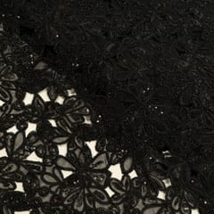 Black Color Net Cutwork Embroidered Fabric