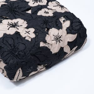 Black Color Crepe Cutwork Embroidered Fabric
