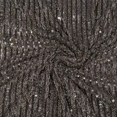 Grey Color Imported Net Embroidered Fabric
