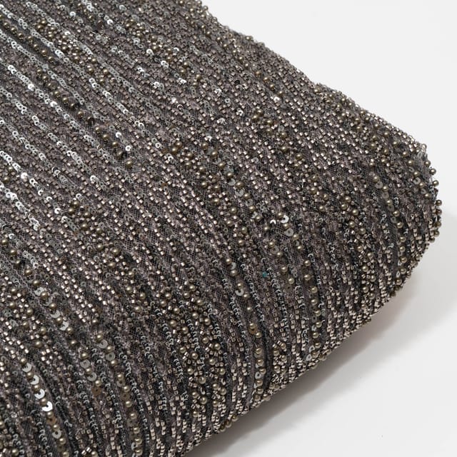 Grey Color Imported Net Embroidered Fabric