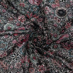 Black Color Imported Net Embroidered Fabric