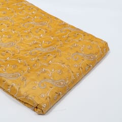 Mustard Color Monga Silk Embroidered Fabric