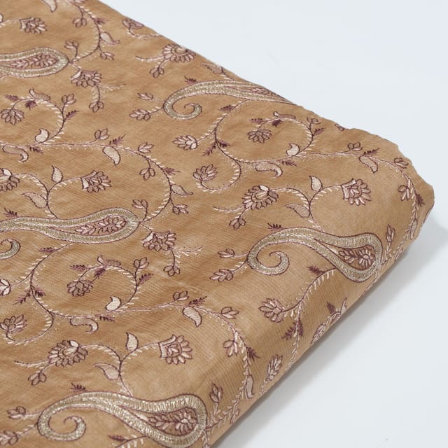 Copper Color Monga Silk Embroidered Fabric